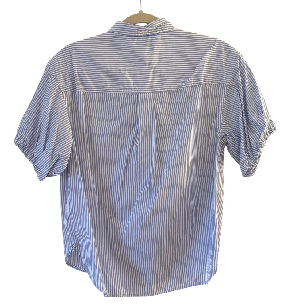 J.Crew Womens Blue White Striped Puff Sleeve Button Down Cotton Shirt Size 6 - Picture 2 of 6